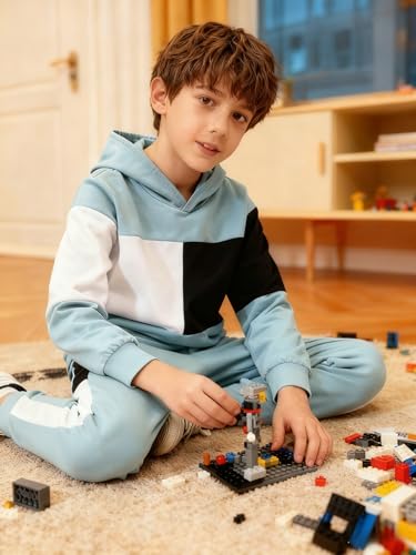 Image of Boys Sweatsuit Long Sleeve Color Block Hoodie Sweatshirt and Jogger Pants 2PC Sets Fall Clothes (Sizes: 4-8)