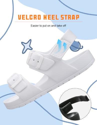 Kids Toddler Sandals Boys Girls Double Buckle Slides Summer Shower Beach Pool Water Shoes Slip on Clouds Slippers,White 5 Toddler3