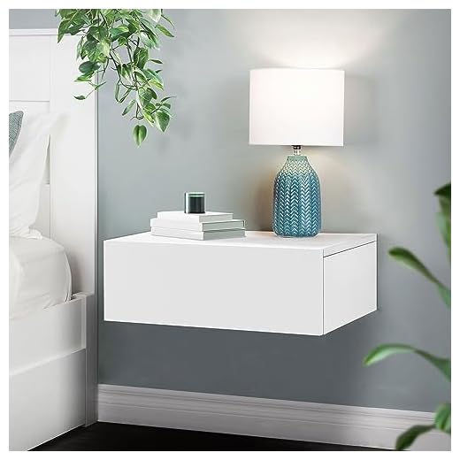 ML-Design Mesita de Noche Colgante con 1 Cajón 46 x 30 x 15 cm Mesilla Color Blanco Mate Mueble sin Tiradores Escritorio de Pared Cajonera Flotante Estante de Dormitorio con Espacio de Almacenamiento