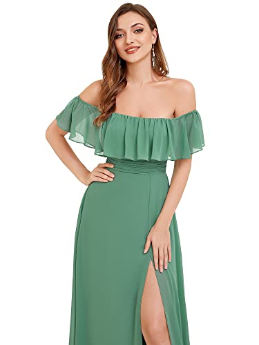 Image of Ever-Pretty Women's Summer Off The Shoulder Flowy Chiffon Formal Wedding Guest Dresses Maxi Side Split Beach Bridesmaid Dress