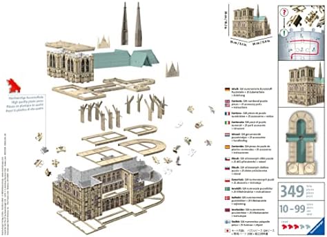 Ravensburger Notre Dame 3D Jigsaw Puzzle for Adults and Kids Age 10 Up - 349 Pieces - No Glue Required