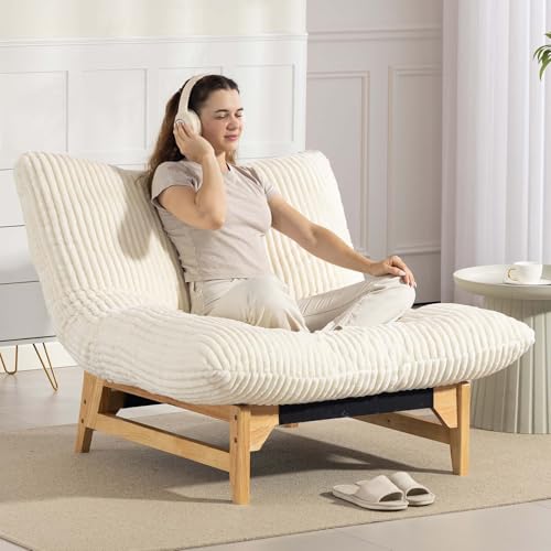 Oversized Cloud Lounge Accent Chair, Comfy Reading Chair for Adults | Living Room Bedroom, Big|Corduroy | 44 Inch | Giant | Wood Frame (White)
