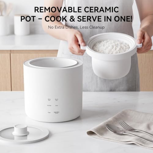 Mini Rice Cooker 2 Cup Uncooked, Small Electric Cooker, with 4 Cooking Functions, 24 Hour Preset and Heat Preservation, Anti Scald Carry Handle - Image 3