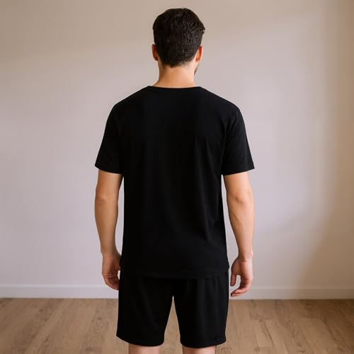 Mens Short Pajamas Set with Pockets,Black,X-Large4