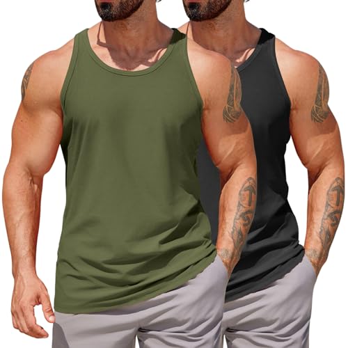 COOFANDY Men's Workout Tank Tops 2 Pack Y Back Sleeveless Shirts Gym Muscle T Shirt Bodybuidling Athletic Stringer Tee