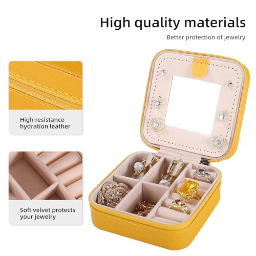 Image of KElofoN Travel jewelry case Travel jewelry box Travel Jewelry Organizer Small Jewelry Organizer Box for Girls Women with Mirror (Yellow-5)