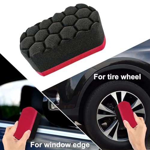 image for Gasedin 2 PCS Tire Waxing Applicator Pad, Easy Grip Hex Logic Tire Shi
