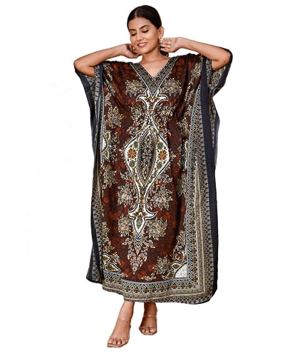 REYNOSOHOMEDECOR Kimono Kaftan Dress for Women - Elegant Miami Ibiza Holiday Evening Dress - Loose Fit (Brown, 1)