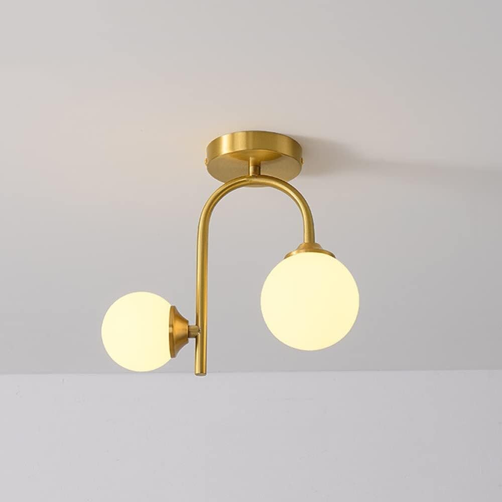 LYMSXAZOU Semi Flush Mount Ceiling Light Hanging Lamp 2-Light LED with Bulbs Nordic Glass Ball Hallway Entryway Cloakroom Bathroom(A)