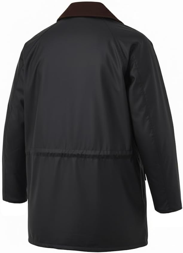 Men's Cotton Jacket – Olive Green Safari Field Coat with Corduroy Collar – Vintage Style Quilted Barn Jacket - Image 3