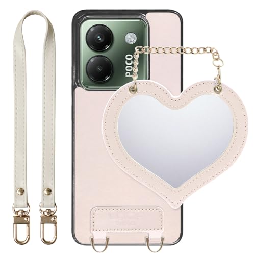 LOOF CHARM-SHELL �{�v ���U�[ �~���[�`���[���t�� �X�}�z�P�[�X for Xiaomi POCO M7 Pro 5G �p �P�[�X �J�o�[ �X�g���b�v �V���[�g�X�g���b�v �X�g���b�v�z�[�� �~���[ �� ���킢�� �V���v�� �ϏՌ� ���^ �y�� 
