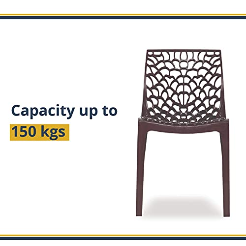 Image of Binani Web Designer Plastic Chair for Home, Office and Restaurant and Cafe|Armless Chair for Dining Room| Heavy Duty Outdoor Plastic Chair | Designer Balcony Chair (4, Brown)