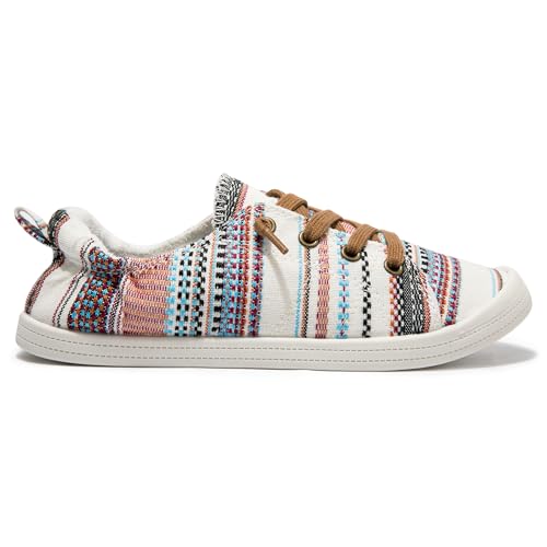 Image of FUNKYMONKEY Slip-On Canvas Sneakers for Women, Comfortable Lightweight Lace-Up Flat Casual Tennis Shoes Breathable Walking Shoes for Everyday Wear