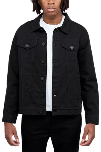 X RAY Mens Denim Jacket, Washed Ripped Distressed Flex Stretch Casual Trucker Biker Jeans Jacket for Men, Black, Medium