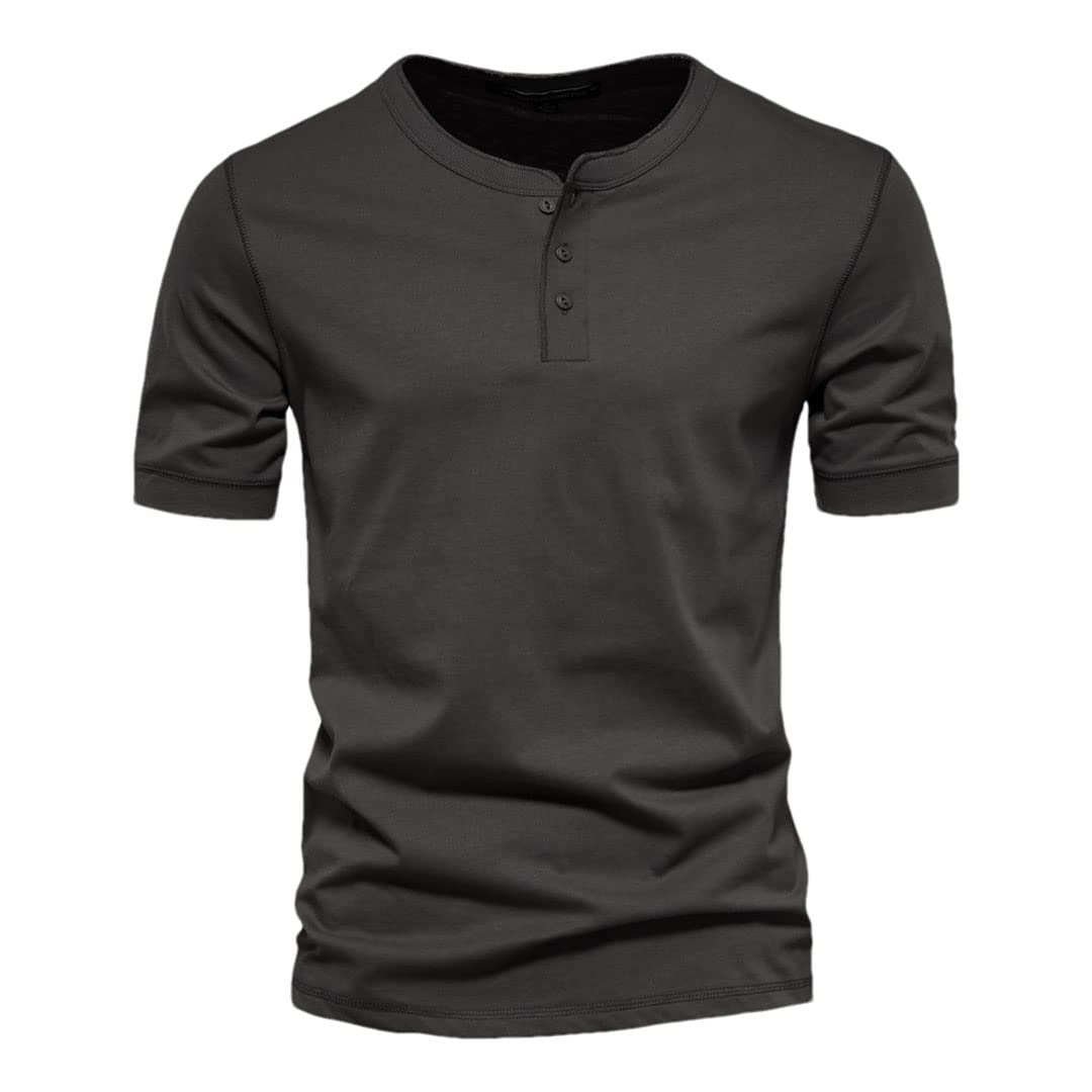 Maglietta da uomo Henley casual estiva manica corta t-shirt da uomo alla moda, Grigio scuro., M