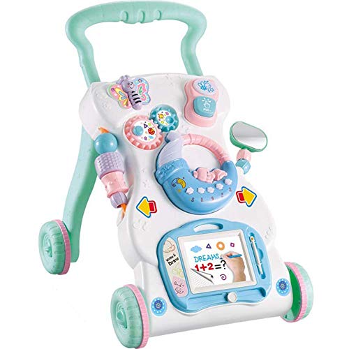 ベビーウォーカー早期教育多機能アンチロールオーバーウォーキングエイドおもちゃの体重増加音楽付き速度調節ベビーカーブルー