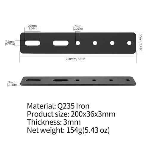 4 Pcs Flat Brackets for Wood, Flat Connecting Joining Plates, Heavy Duty Perforated Brackets, 4 Holes & 2 Slots Metal Mending Plates Braces Brackets for Timber Fixing Repair, 7.87x1.4/200x36mm - Image 2