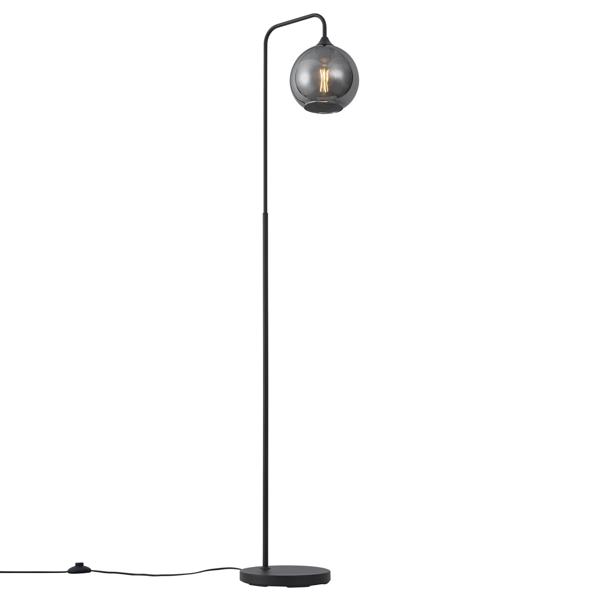 Qazqa Art Deco Stehleuchte, Stehlampe - Sandra - Schwarz mit Rauchglas, Rund, max. 15W, Geeignet für LED, 160cm, Ideal als Wohnzimmerlampe