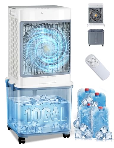 Portable Air Conditioners, Swamp Cooler Evaporative Air Cooler Portable AC Unit for Room, Windowless Cooling Fan That Blow Cold Air with 10GAL Detachable Tank for House Patio Garage Restaurant Outdoor