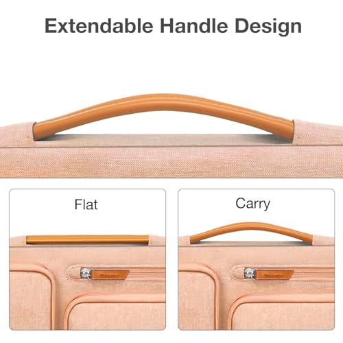 Image of MOSISO 360 Protective Laptop Case 13.3 inch, 13-13.3 inch Laptop Sleeve Compatible with MacBook Air /Pro 13 / Pro 14,HP Dell Acer ASUS,Side Open Carrying Case with 4 Zipper Pockets&Handle, Peach Fuzz