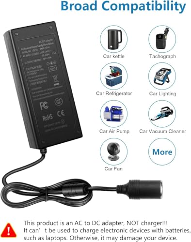 Image of AC to DC Converter 12V 6A 60W - 110-220V to 12V Car Cigarette Lighter Socket Power Adapter for Car Vacuum Cleaner, Fan, Air Purifier, MP3 Players, and Car Devices - Black