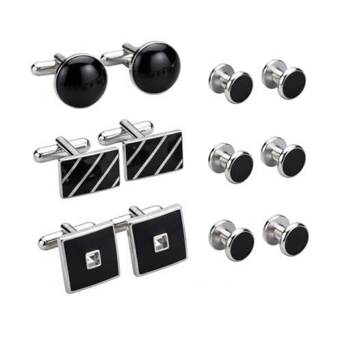 12 Pcs Mancornas para Hombre Tonos Clásicos Plata Negro miniatura 1