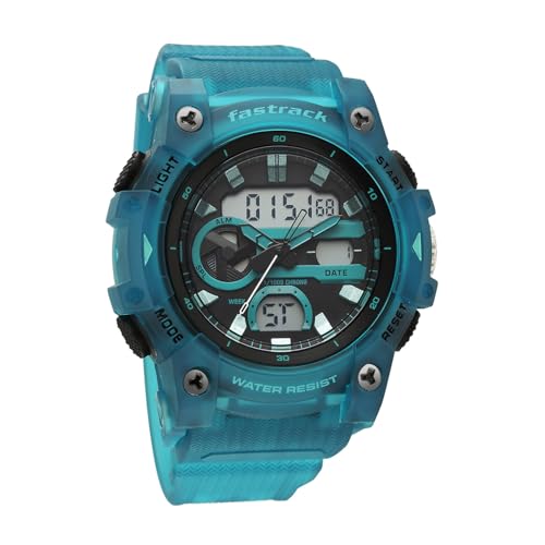 Image of Fastrack StreetStyle 6.0 with Analog Digital Black Dial Translucent Blue Polyether Strap Watch for Men - 38134PP02W