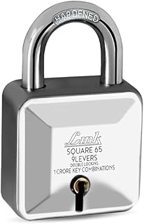 Link Square 65mm Diamond Cut Patented Design Padlock 9 levers Double Locking 1 Cr Key Combinations Hardened Shackle Solid Steel Body with 3 Keys