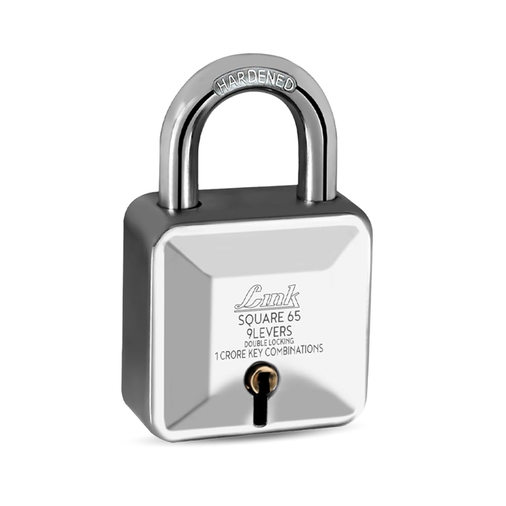 Link Square 65mm Diamond Cut Patented Design Padlock | 9 levers | Double Locking | 1 Cr Key Combinations | Hardened Shackle | Solid Steel Body with 3 Keys-picture-10