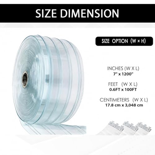 Image of Ribbed PVC Strip Curtain Clear 7 inch Width x 1200 inch Height Vinyl Door Strips for Warehouse, Freezer, and Garage, Anti-Scratch & Temperature Resistant Plastic Strip Curtain for Door AP1474