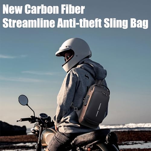 New Carbon Fiber Streamline Anti-theft Sling Bag, USB Charging Sport Sling, Shoulder Backpack Crossbody Bag Waterproof (Gray Brown)2