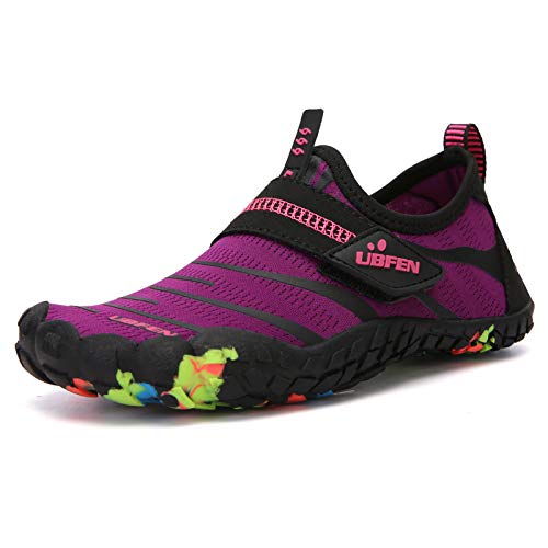 image for UBFEN Kids Water Shoes for Boys Girls Quick Dry Swim Aqua Socks, B Pur