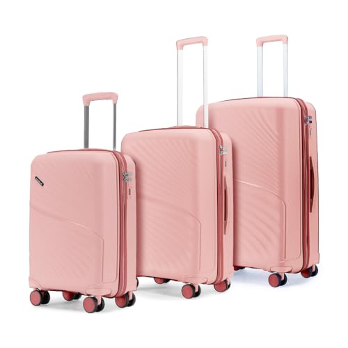 Image of Meridian Set of 3 Trolley Bags Cabin + Medium + Large Polypropylene Hard Suitcase, 8 Spinner Wheels, 2-Pocket Convipack, Recessed Number Lock Blossom Pink /Megenta Pink