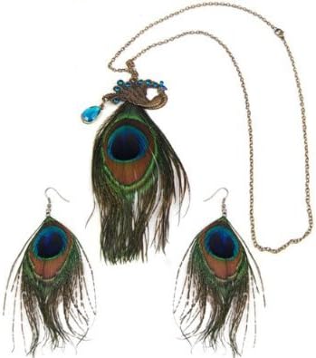 USA Vintage Jewelry Enamel Peacock Necklace Earrings Set