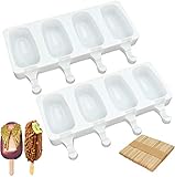 [2 Unidades] Molde Helado 4 Cavidades Con 50 Palos Madera, Molde Helado Silicona, Moldes Paletas, Molde Barra Helado, Moldes Paletas Chocolate, Molde Helados Magnum, Moldes Palos, Antiadherente