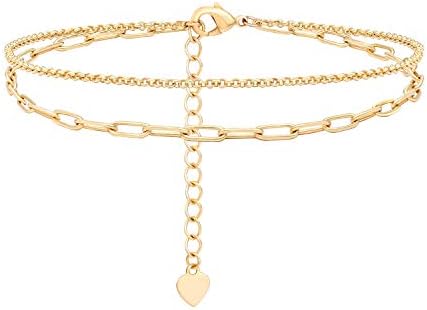 Dainty 18K Gold Chain Layering Bracelet Minimalist Oval Paperclip Link Jewelry Handmade for Women Adjustable Rolo Chain Bracelet for Christmas Gift