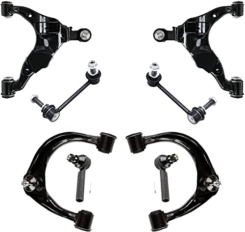 Image of Detroit Axle - 8pc Front End Control Arms Kit for 03-09 Lexus GX470 Toyota 4Runner, 07-09 FJ Cruiser, 4 Control Arms 2 Outer Tie Rod Ends 2 Sway Bars 2003 2004 2005 2006 2007 2008 2009 Replacement