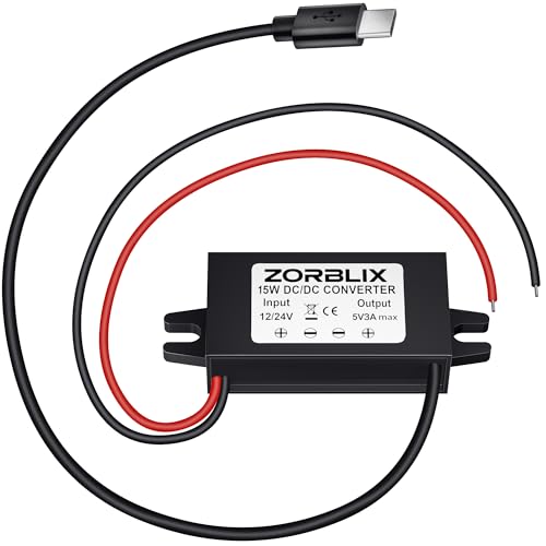 Zorblix DC-DC 8-32 V Convertidor de bajador, Convertidor de tensión 12/24V a 5V 3A, 15W Regulador de Voltaje Alta eficiencia, IP67, para Coche y Exterior (1 Interfaz Tipo C)