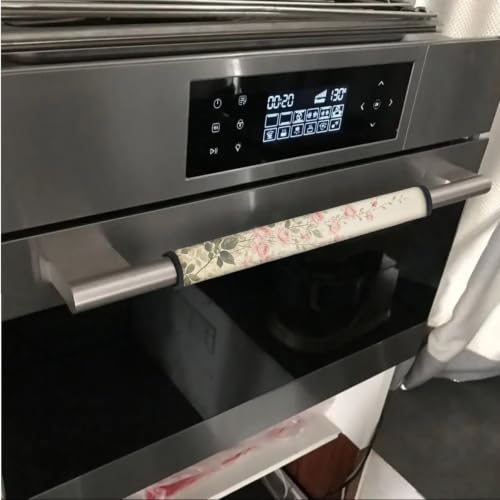 Image of 6 Pcs Refrigerator Microwave Door Handle Covers Electrical Appliances Handle Protector Keep Clean and Protected from Oil Stains, Fingerprints, Liquids, Beige Pink Floral Pattern