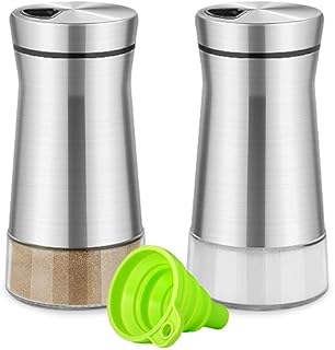 2pcs Salt and Pepper Shakers with Adjustable Pour Hole,Stainless Steel Salt Shaker with Clear Glass Bottom,Refillable Spice Dispenser Perfect for Home Kitchen BBQ Restaurant,1 Set by UDQYQ