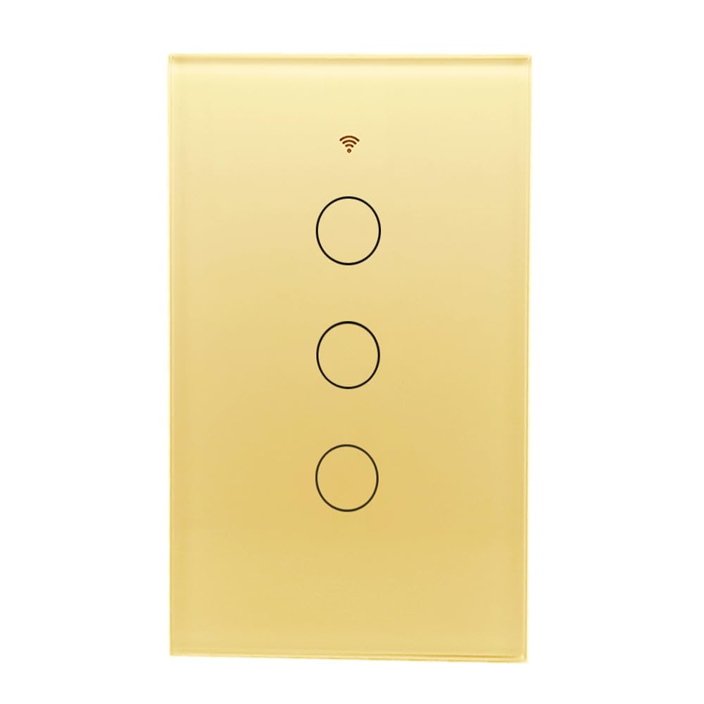 Tuya WiFi Smart Wall Light Switch Pantalla de cristal Panel de sensor táctil Control eléctrico inalámbrico por control de voz Oro 3 bandas
