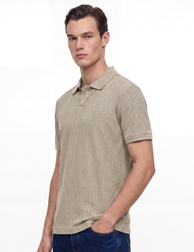 Image of DAMENSCH Men Striped Texture, Cotton-Rich Comfort, Easy Regular fit, Solid Colours Striped Polos