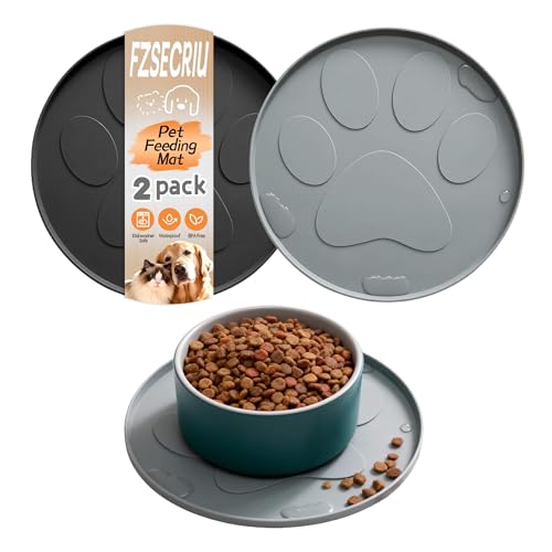 2 Stück Napfunterlage Hund Rund, Napfunterlage Katzen, Futterunterlage Hund, Katzennapf Unterlage, rutschfeste Fütterungsmatte, Wasserdicht Silikon Futtermatten für Mittlere und Kleine Haustiere
