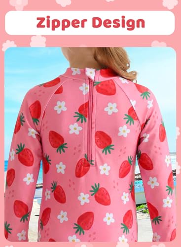 Image of Alakuoti Long Sleeve One Piece Ruffle Swimsuit for Toddler Girls Baby Girl Rashguard Shirt with UPF 50+ Sun Protection