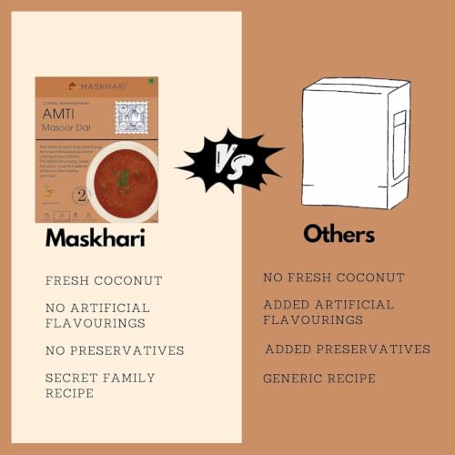 Image of Maskhari Ready to Eat Amti Masoor Daal Pack of 3 150g Each Heat and Eat Maharashtrian Masoor Dal Instant Indian Food High Protein No Preservatives Artificial Colors Ready Meal Travel Office Camping