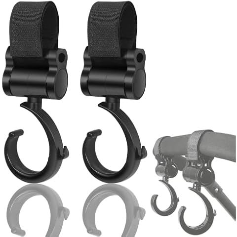 2 Pack Stroller Hooks Multi Purpose Pram Hooks Baby Pushchair Hooks Stroller Clips for Bags Portable Shopping Bag Holder Mommy Bag Hooks Cover