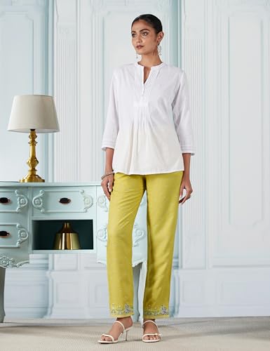 Image of W for Woman Women's Slim Fit Mid Rise Strechable Slim Pants | Trousers