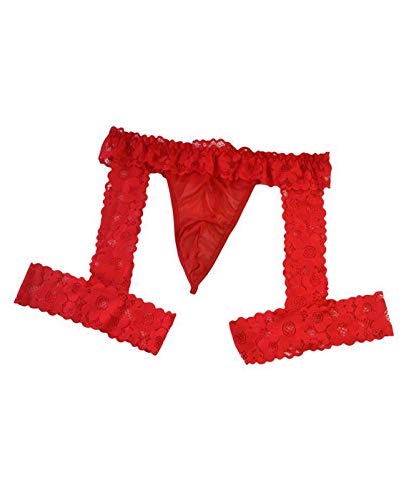 Men's Lingerie Panties Lace Tirm Bulge Pouch G-String Thongs Underwear with Garter2