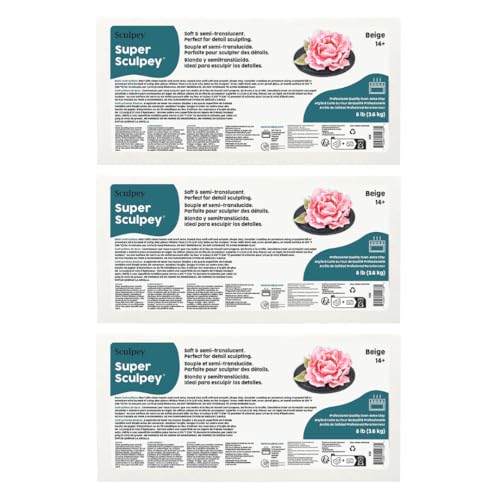 Super Sculpey Oven-Bake Polymer Clay, Beige, 8 lb. (Pack of 3)