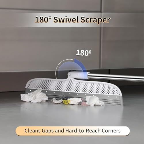 Image of UPLEVELBUCKET Wet & Dry Floor Mop with Silicone Squeegee - Squeeze Sponge Wiper for Tiles, Marble, Bathroom, Glass, Mirrors & Carpets - Easy Floor & Wall Cleaning
